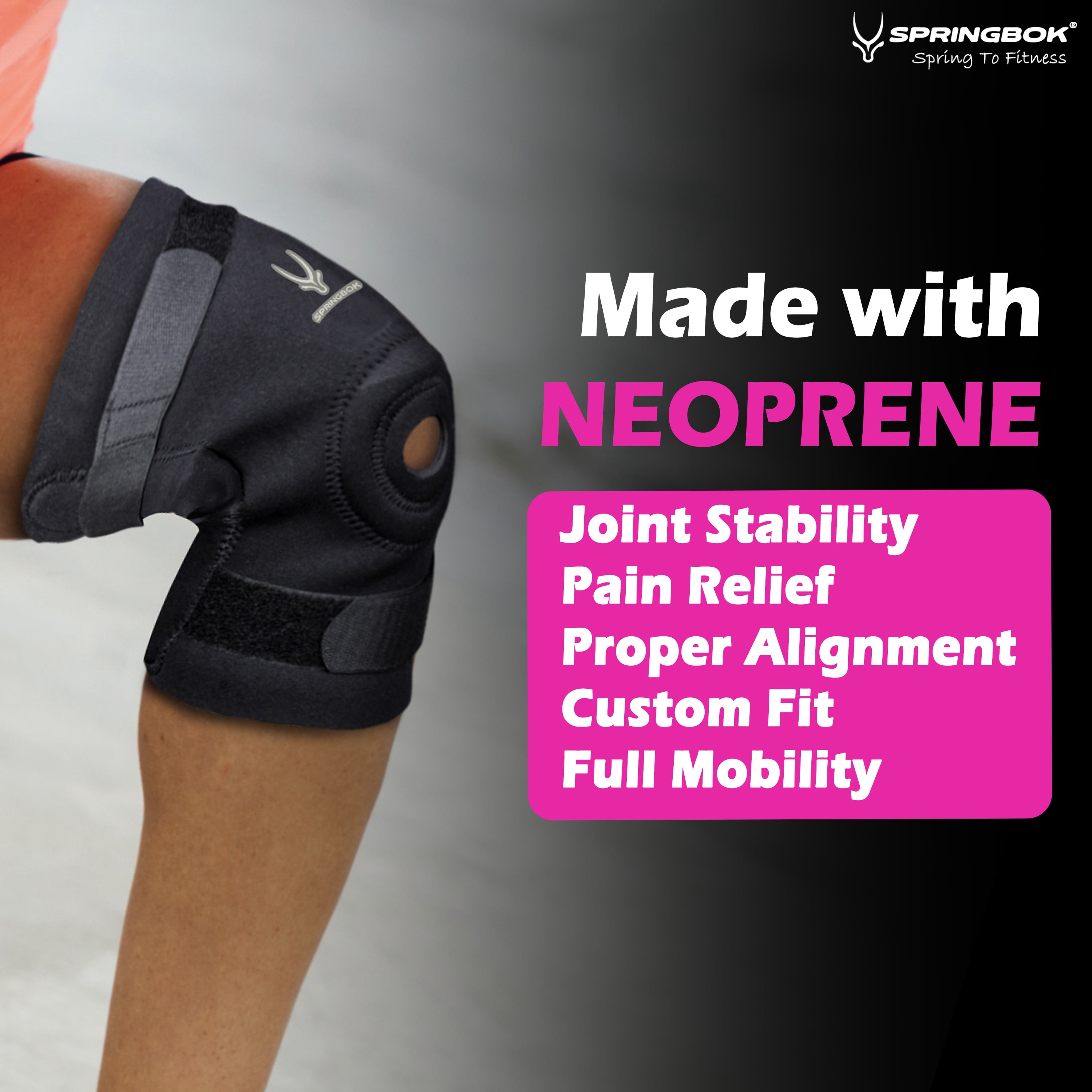 SPRINGBOK Spandex Hinged Knee Brace | Adjustable Knee Support for Pain Relief | Open Patella Knee Brace Support | Knee Cap with 2 Aluminum Brace Bars | Large |