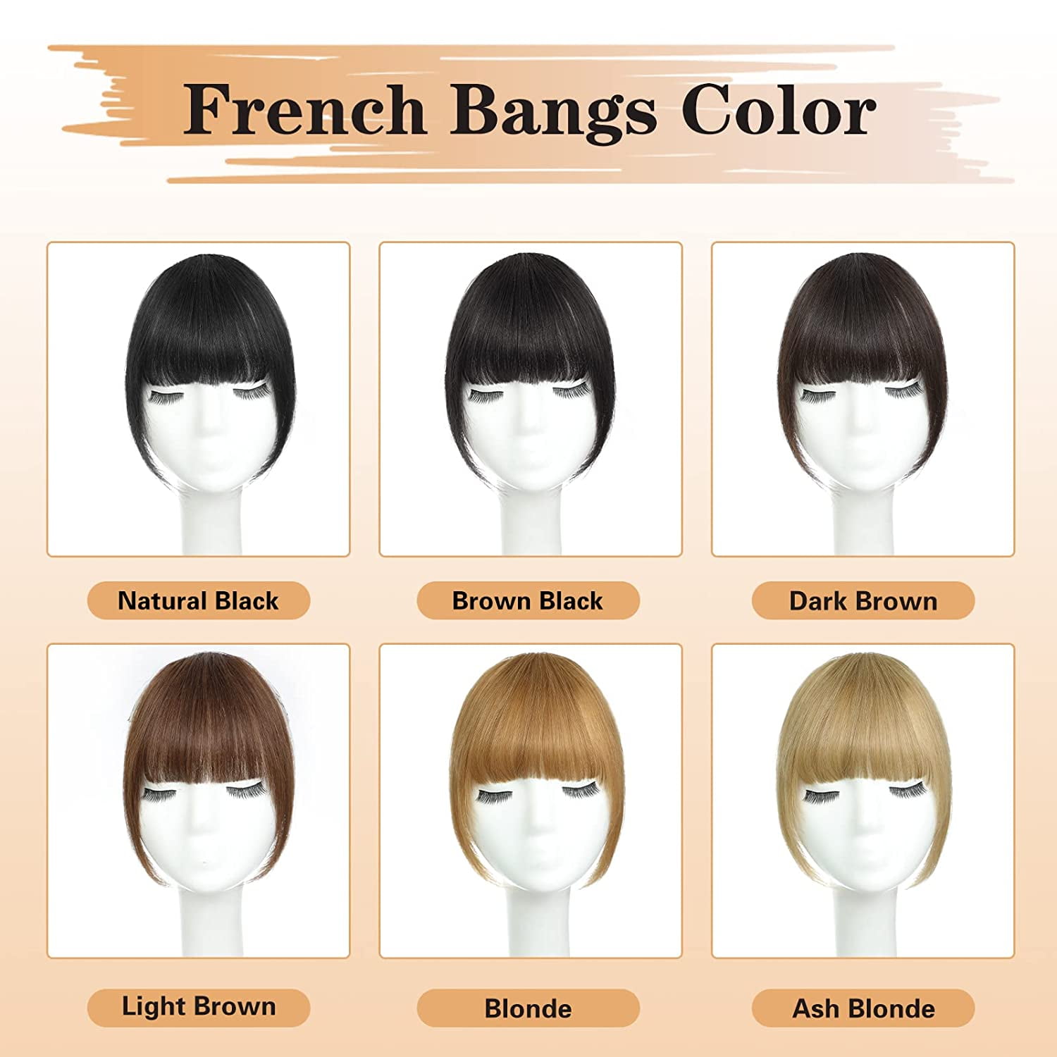 Ustar Bangs Hair Clip in Bangs 100% Real Human Hair Extensions French Bangs Clip on Hair Bangs for Women Fringe with Temples Hairpieces Curved Bangs for Daily Wear