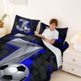 thumbnail image 3 of Castle Fairy 3D Metallic Letter J Soccer Print King Sheets 4pcs, Futuristic Sports Graphic Bedding, Silver Black Blue,1 Fitted Sheet, 1 Flat Sheet and 2 Pillowcases, 3 of 6