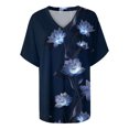 thumbnail image 2 of Gibobby Camiseta de manga corta con cuello en V Camiseta suelta informal con cuello en V para mujer, blusa manga corta con estampado(Azul oscuro,M), 2 of 4