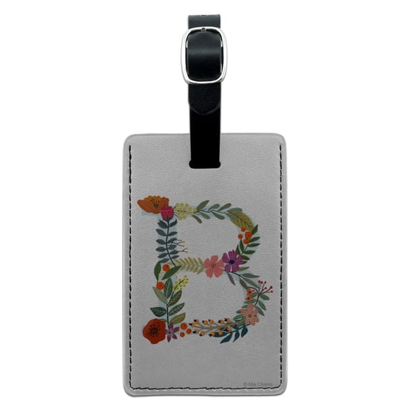 Letter B Floral Monogram Initial Rectangle Leather Luggage Card Suitcase Carry-On ID Tag