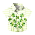 thumbnail image 6 of Boys St Patrick's Day Shirt Kids to Youth 2-15, Clover Print & Glitter Stripes Short Sleeve Button Down, Green Multicolor, Breathable Stretch,Size 4 T, 6 of 7