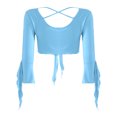 thumbnail image 4 of Alvivi Women Tribal Belly Dance Yoga Costume Wrap Top 3/4 Sleeve Lace-up Crop Top Sky Blue One Size, 4 of 7