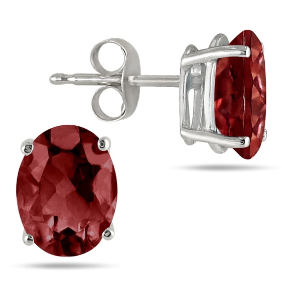 SZUL Women's 6x4MM All Natural Oval Garnet Stud Earrings in .925 Sterling Silver