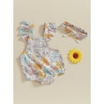 thumbnail image 4 of Musuos Newborn Girl Summer Romper Outfit, 3M 6M 12M 18N Fly Sleeve Flower Print Bodysuit with Hairband Baby Clothes, 4 of 10