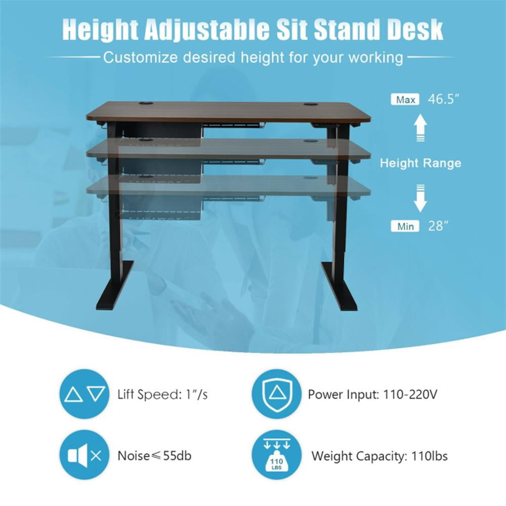 Demi Bonn 48" Electric Height Adjustable Standing Desk with Control Panel, Small Home Office Desk Study Writing Table, Walnut