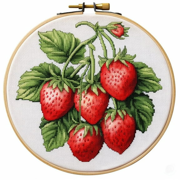 Red Strawberry Stamped Cross Stitch Kits for Beginners Easy with Hoop 11CT Needlepoint Embroidery DIY Counted Cross Stitch Kits Art Craft Wall Decoration 35x35cm(2)