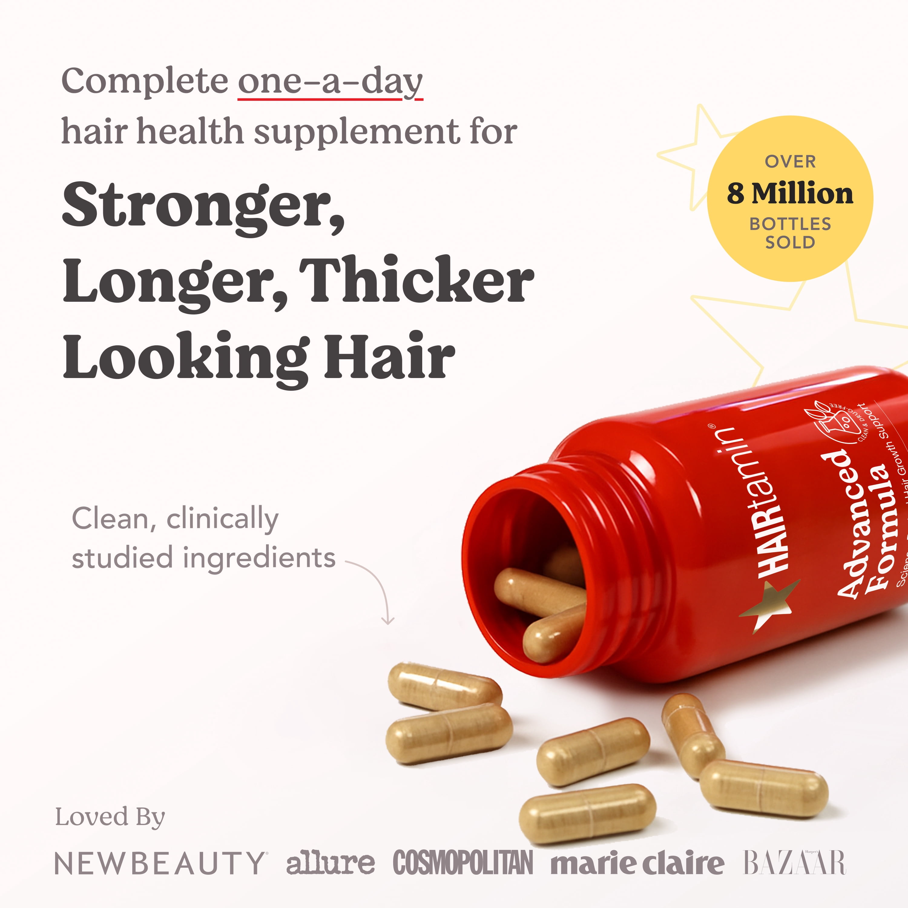 HAIRtamin Advanced Formula Supplement for Hair Health, with Biotin, Vitamins & Antioxidants, 100% Vegan – For Women & Men, 3-Month Supply
