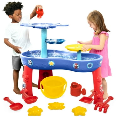 Spidey and His Amazing Friends Water Table by Delta Children - 3-Tier Water Play Table with 9-Piece Toy Set - Water Sensory Table   Summer Beach Toys for Outside Backyard for Toddlers Ages 2 , Blue