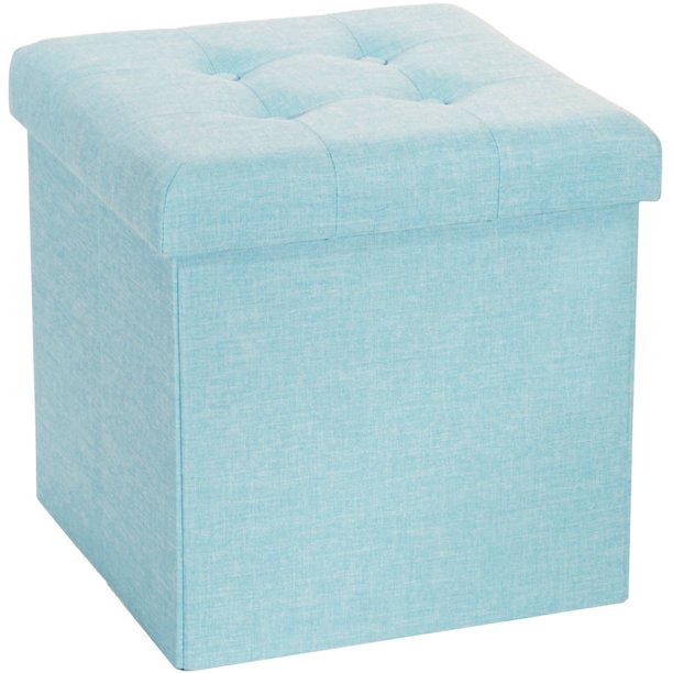 Seville Classics Foldable Tufted Storage Cube/Ottoman, Aqua Walmart
