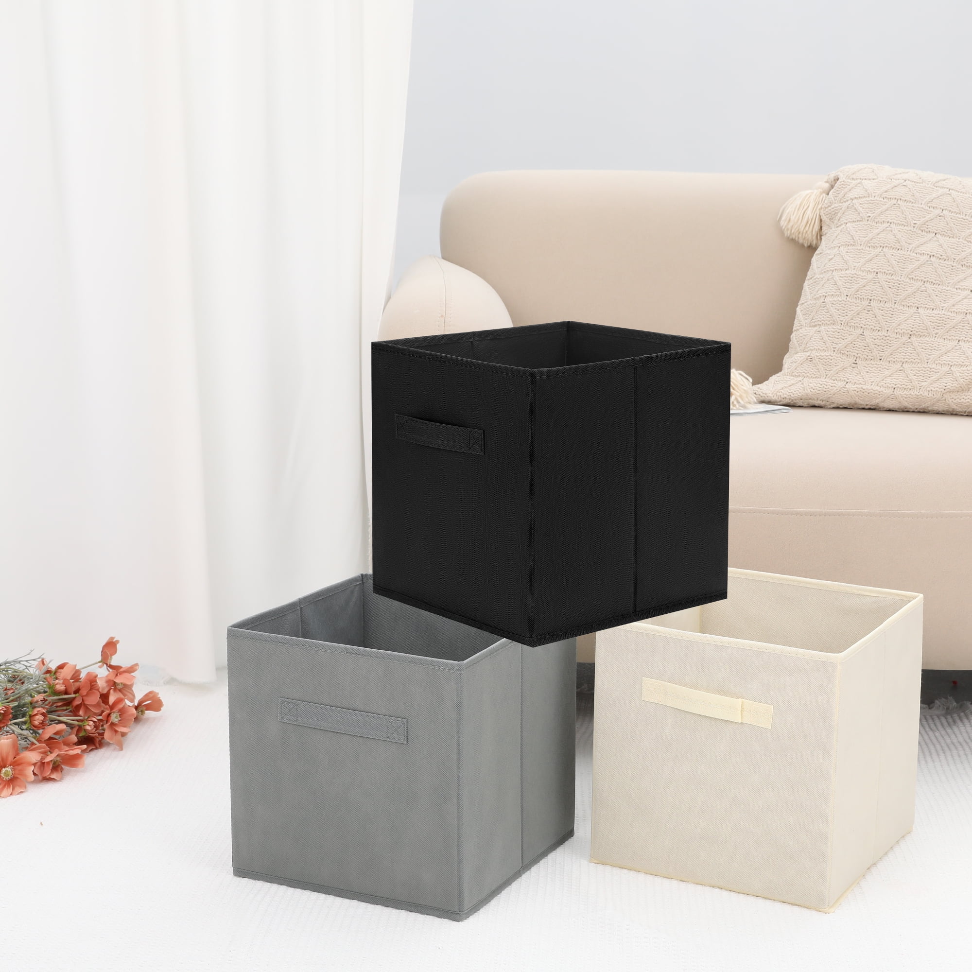 Unique Bargains Fabric Storage Cube Storage Bin Storage Basket Beige