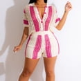 thumbnail image 1 of Juego De Ganchillo De 2 Piezas Conjunto de ganchillo de 2 piezas para mujer, parte superior con botones y pantalones cortos de bloque de color, ropa de playa de fiesta Ygjytge Rosa Roja S para Mujer, 1 of 8