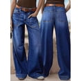 thumbnail image 6 of Womens Wide Straight Leg Mid Rise Baggy Pocket Denim Jeans Without Belt XXL, 6 of 8