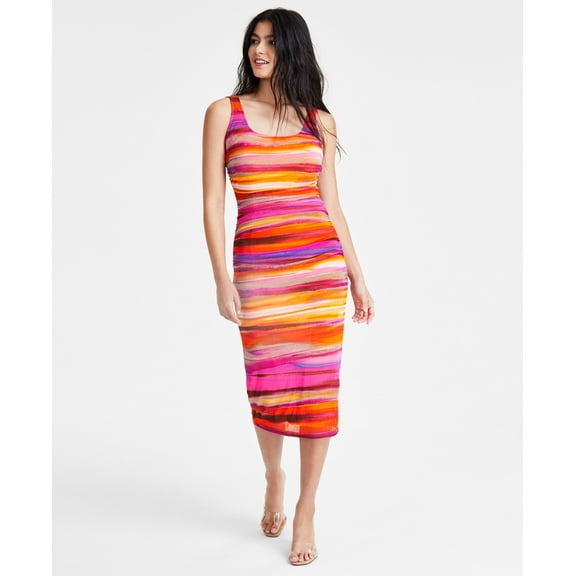 Women's Sleeveless Printed Mesh Midi Dress Tangerine XL