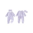 thumbnail image 2 of Cenuakty Premium Newborn Girls Fall Romper Plaid Print Long Sleeve Round Neck Ruffled Zipper Footed Jumpsuit with Bow Headband, 2 of 9