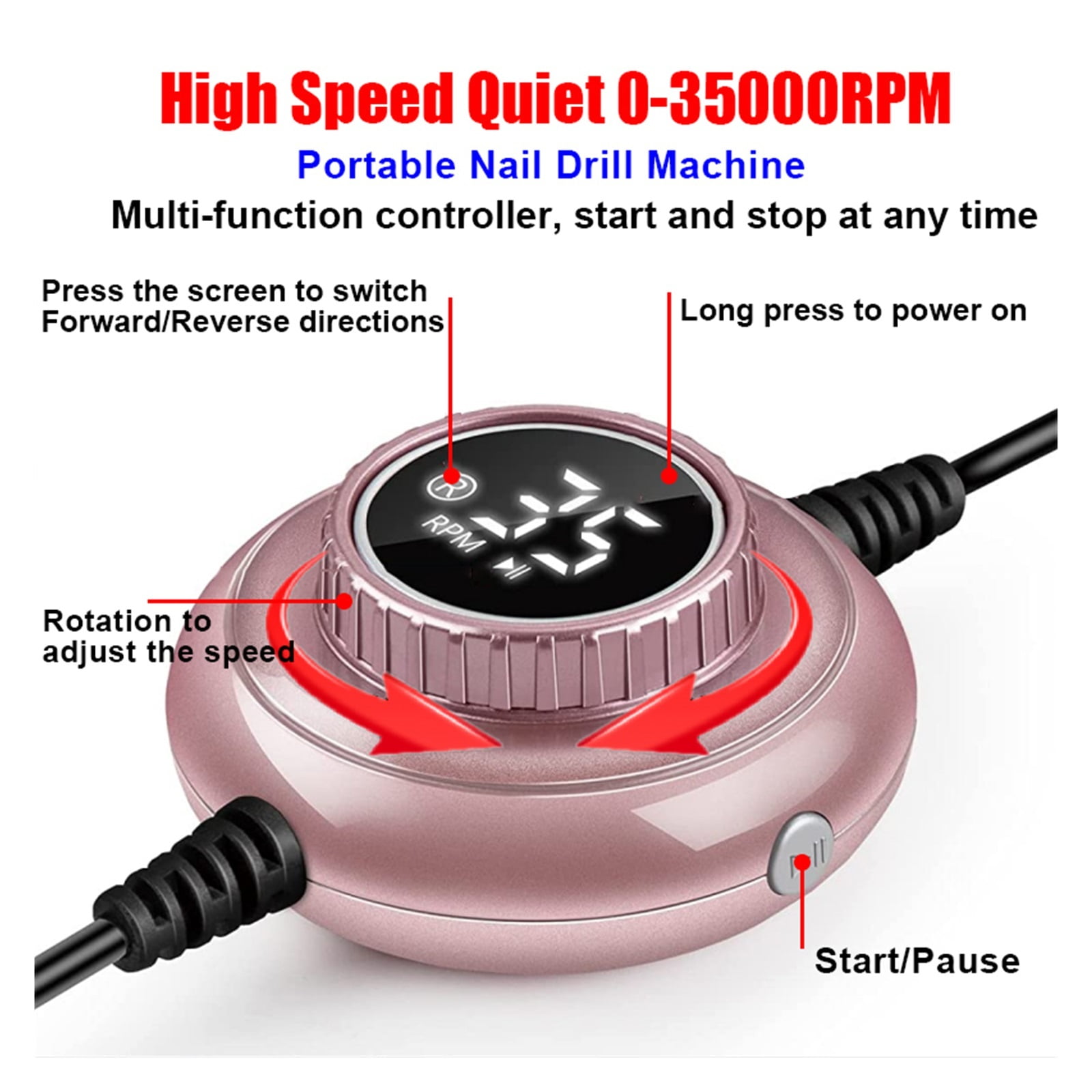 Nail Drill Machine 35000RPM Electric Manicure Machine Pedicure Manicure Drill Set Milling Cutters Set Nail File Equipment Tools ,Lightweight and Portable