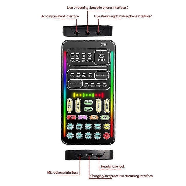 I9 Voice Changer Full Kit, Multiple Sound Effects, Bluetooth Live Sound Card, Ultra-thin Portable Live Sound Card, Microphone Tool