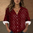 thumbnail image 4 of idosla Womens 3/4 Sleeve Shirts Vintage Boho Retro Floral Print Tops Ladies Loose Fit Lightweight V Neck Button Down Blouses (Brick Red, M), 4 of 6