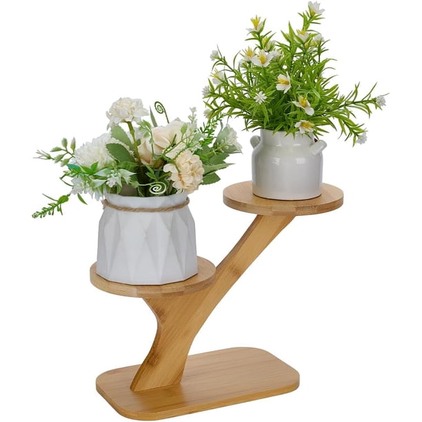 Soporte de bambú de 3 niveles para plantas, pequeño soporte de mesa para suculentas, estante para plantas de ventana, decoración para el hogar, la oficina, el balcón, el jardín o el patio.