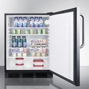 Commercially listed built-in undercounter all-refrigerator for general purpose use, auto defrost w/SS wrapped door, towel bar handle, and black cabinet