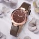 thumbnail image 4 of Reloj de pulsera de cuarzo con caja de oro rosa delicado para mujer con correa de PU de moda simple Marrón, 4 of 4