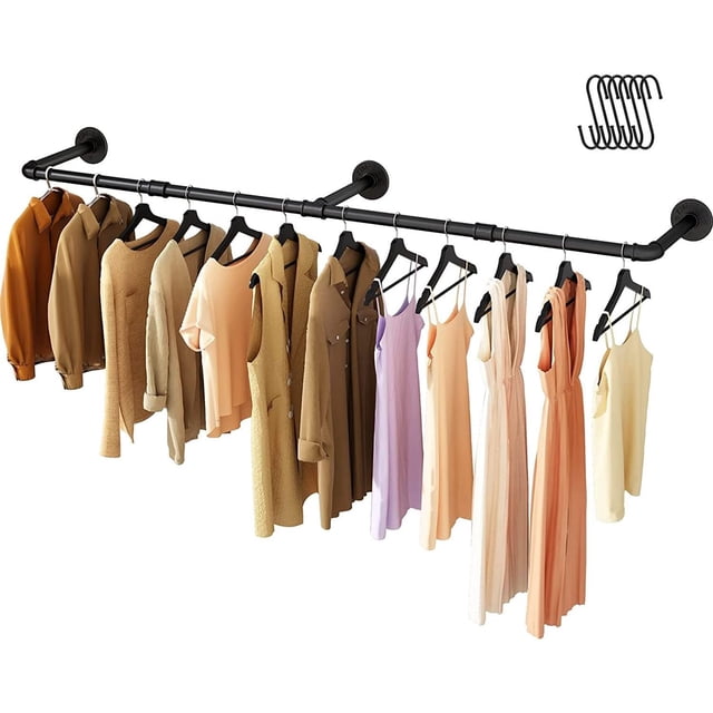 Estante de Ropa, Perchero Industrial con 6 Pack Gancho para Colgar Ropa, Barra de Ropa Desmontable, Barra Multiusos para Colgar en el Armario, para Balcón, Baño, Dormitorio, Oficina