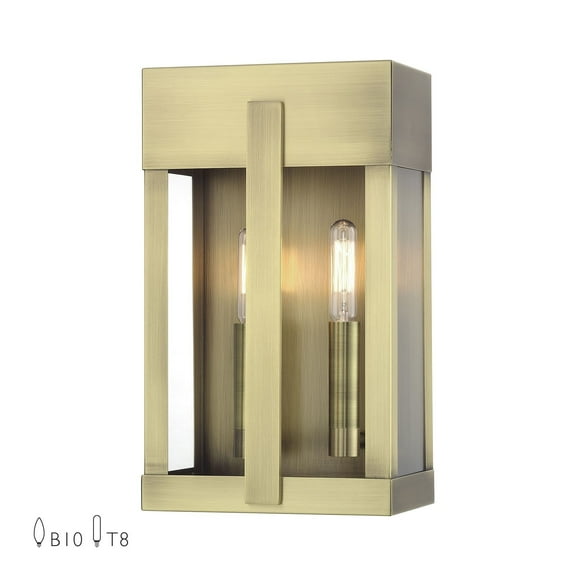 28962-01 Livex Lighting Berksford - 2 Light Medium Outdoor Wall Lantern-12 Inches Tall and 7 Inches Wide-Antique Brass Finish