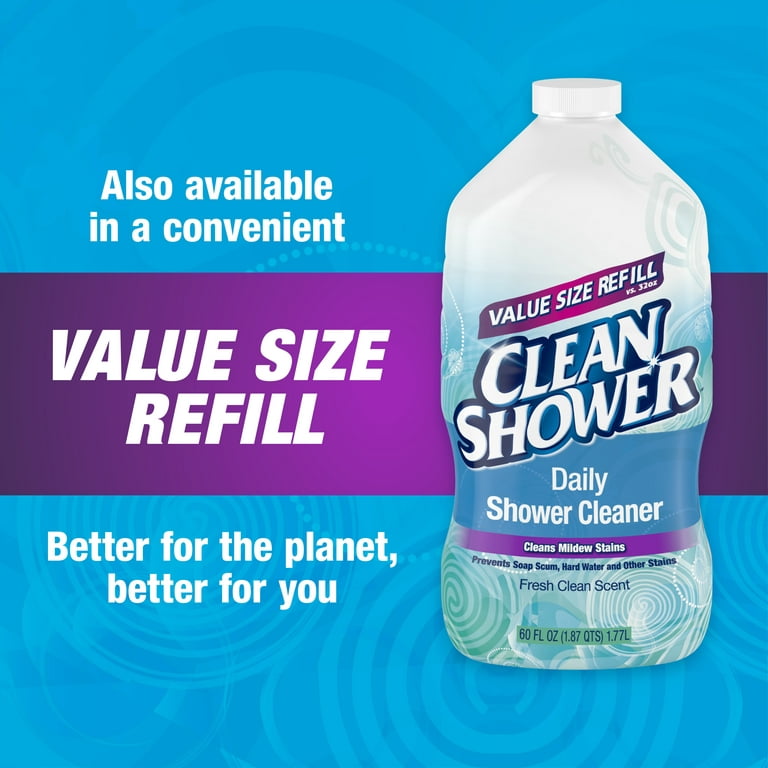 CLEAN SHOWER Fresh Clean Scent Daily Shower Cleaner Refill, 60 Ounce, 2 Pack
