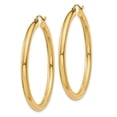 thumbnail image 2 of Auriga 14k Yellow Gold 3mm Lightweight Tube Hoop Earrings for Women(L-40mm, W-3mm), 2 of 6