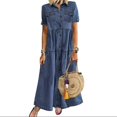 thumbnail image 2 of EIMELI Robe Chemise Longue Maxi Grande Taille pour Femmes, Robe Tunique en Denim à Boutons, Robe Chemise Kaftan, Robe Ample Évasée, Bleu Foncé 3TG, 2 of 3