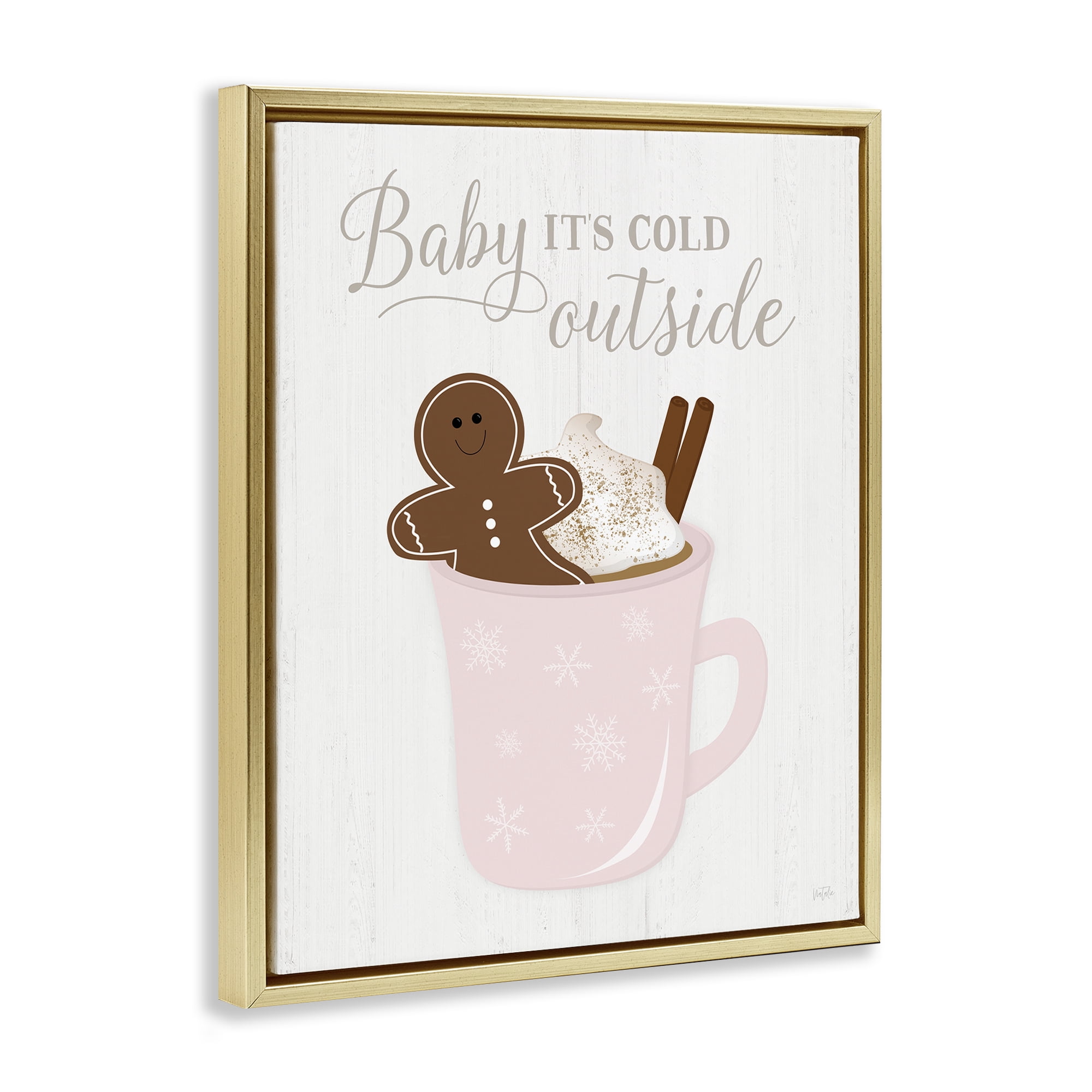 Stupell Industries Cold Outside Cocoa Holiday Painting Gold Floater Framed Canvas Art Prints Wall Art, 17 x 21