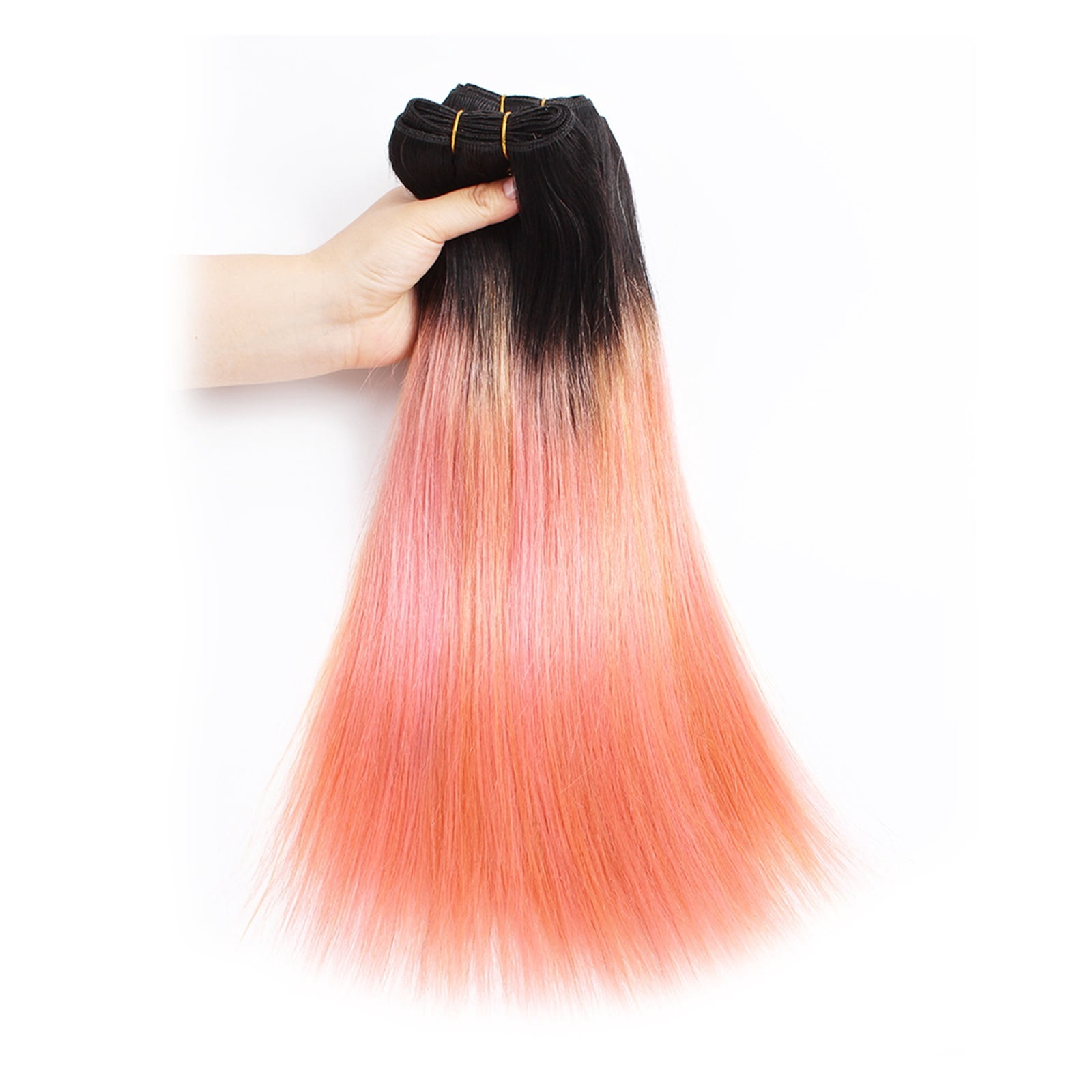 Straight Bundles with 4x4 Lace Closure Hot Pink Rose Golden Luxury Pre-Colored Remy Human Hair Extensions Hair
