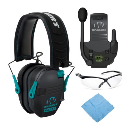 UPC: 0663701822885 | Walker’s Razor Slim Electronic Muff (Black/Teal) with Walkie Talkie Bundle