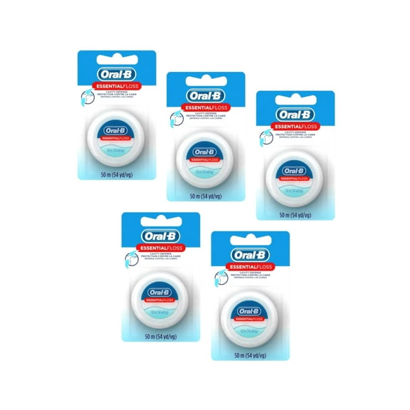 Oral-B Essential Floss Unflavored Waxed 54 Yards (50m) - Pack of 5