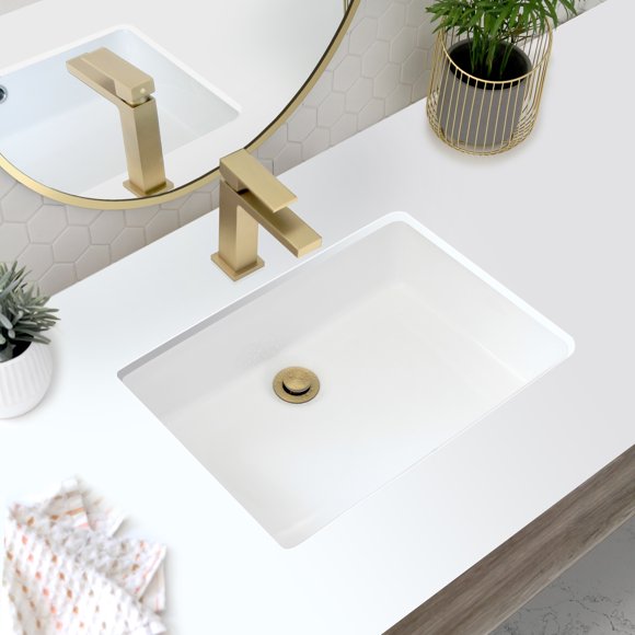 Stylish Undermount 20 ⅜"W x 14 ¼"D White Porcelain Rectangular Bathroom Sink with 2 Overflow Rings P-209H