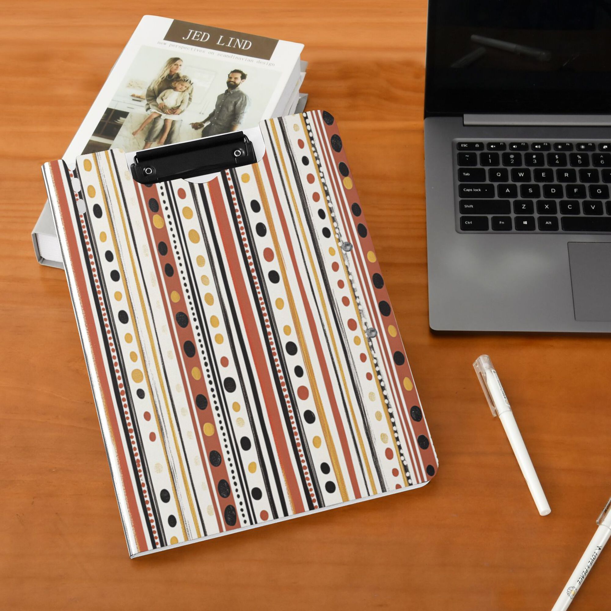 FORMRS A4 Clipboard Folder with Pen Holder Horizontal Foldable School Office Binder, Brown Abstract Dots