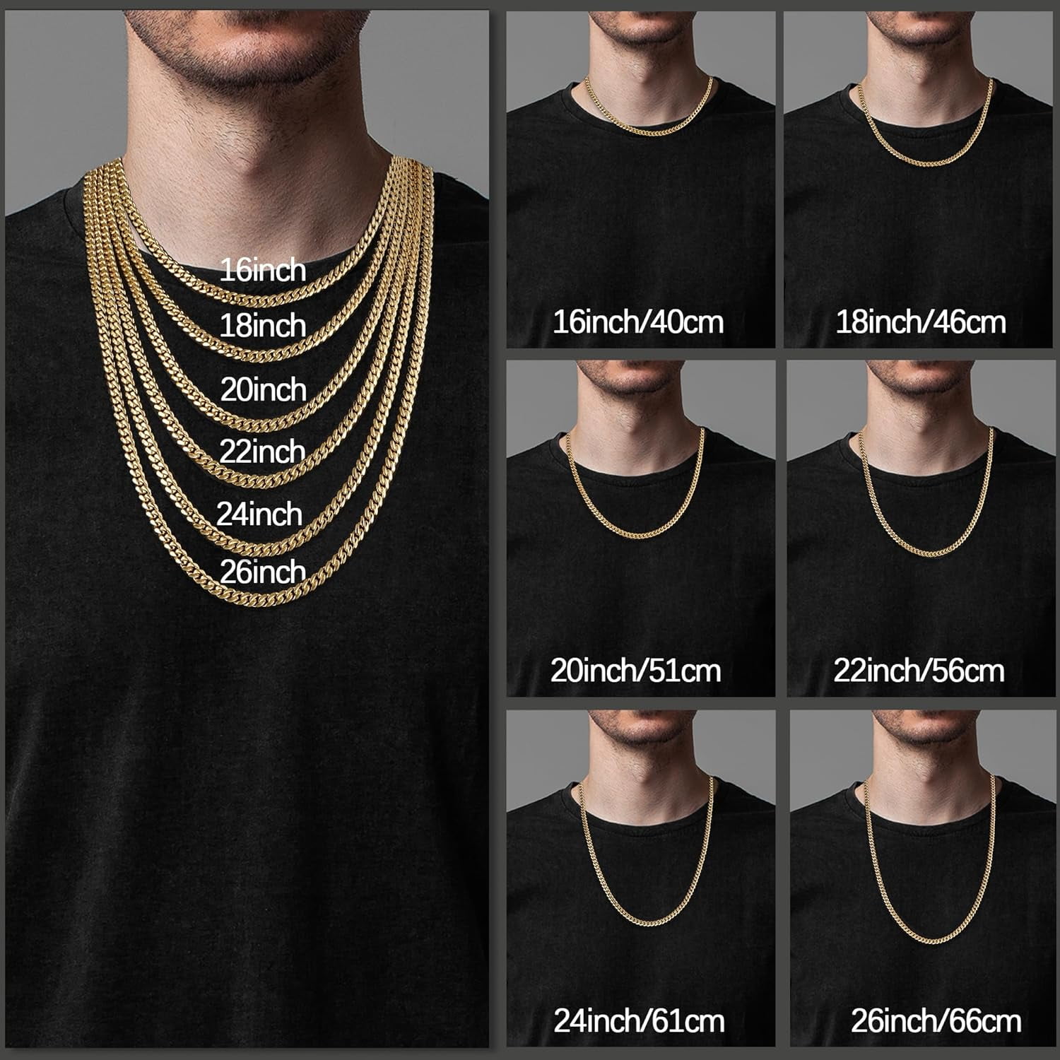 Italian Solid 18k Gold Over 925 Sterling Silver Chain Necklace for Men Women, 3.5mm, 5mm Diamond Cut Cuban Link Chain, Sturdy & Shiny & Not Easy to Fade & Comfortable 16 18 20 22 24 26 Inch