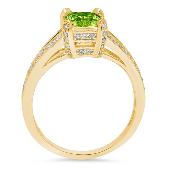 2.45 ct Emerald Cut Natural Peridot Solitaire with Accents Engagement Ring for Women in 18K Yellow Gold