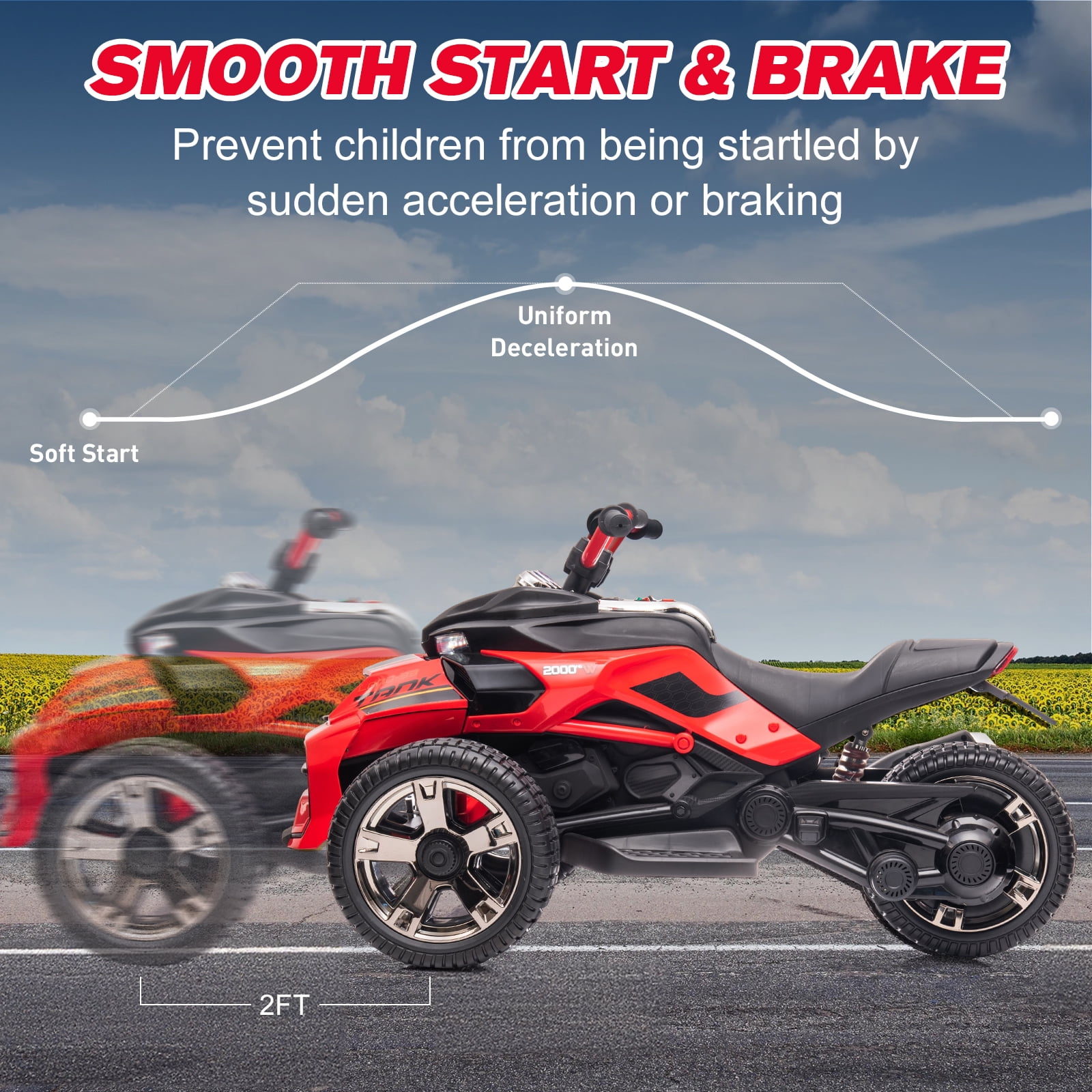 12V Kids Ride On ATV Car, MUKIDY  2 Wheeler Motorcycle Electric Vehicle ATV with LED, Music,Ride on Car Toy for Boys and Girls -Red