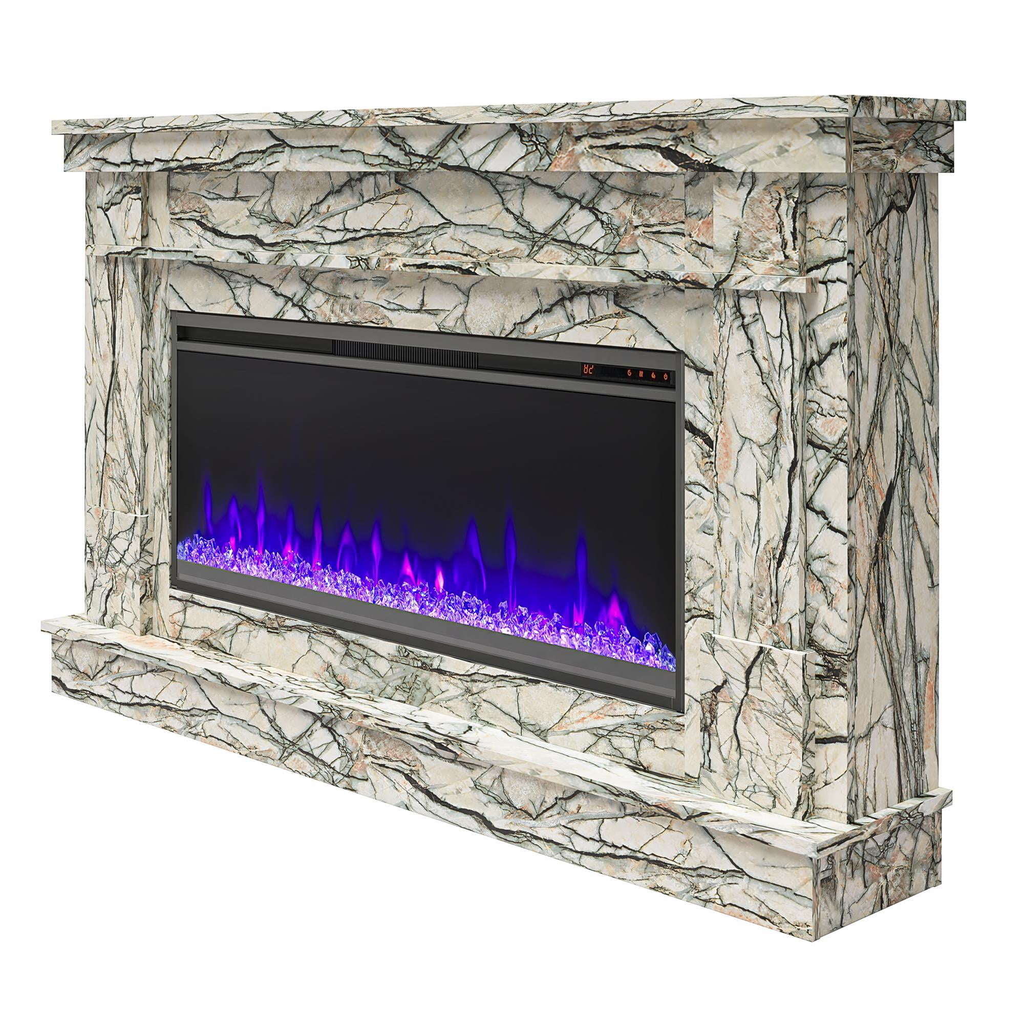 Novogratz Waverly Wide Mantel with Linear Electric Fireplace & Crystal Ember Bed, Onyx Marble