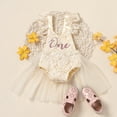 thumbnail image 3 of FYMNSI Newborn Infant Baby Girl Lace Romper 1st Birthday Cake Smash Outfit Princess Tutu Tulle Dress Bodysuit Flower Crown Headband 2pcs Set 9-12 Months Apricot, 3 of 7