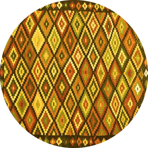 Ahgly Company Machine Washable Indoor Round Oriental Yellow Traditional Area Rugs, 6' Round