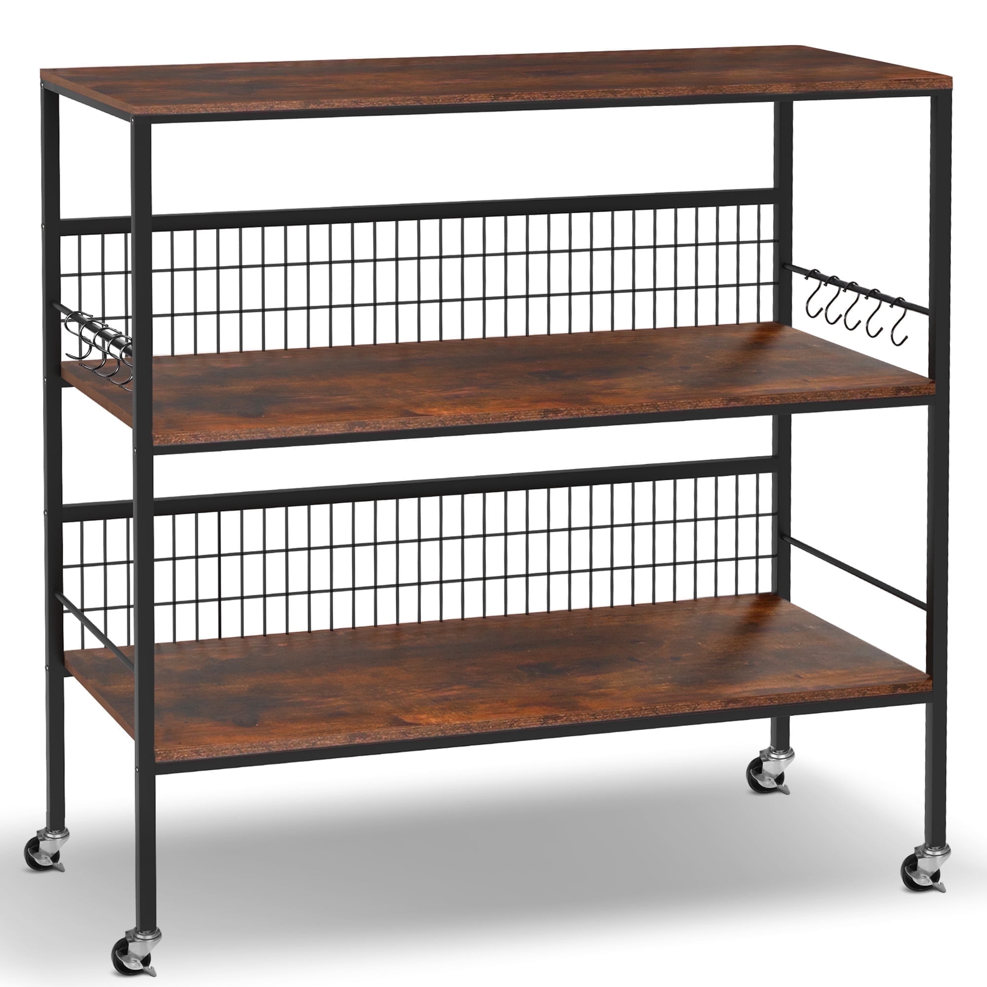 40" Wheeled Kitchen Storage Cart Island with Shelves, Copedvic 3-Tier Kitchen Bakers Rack with 10 Hooks