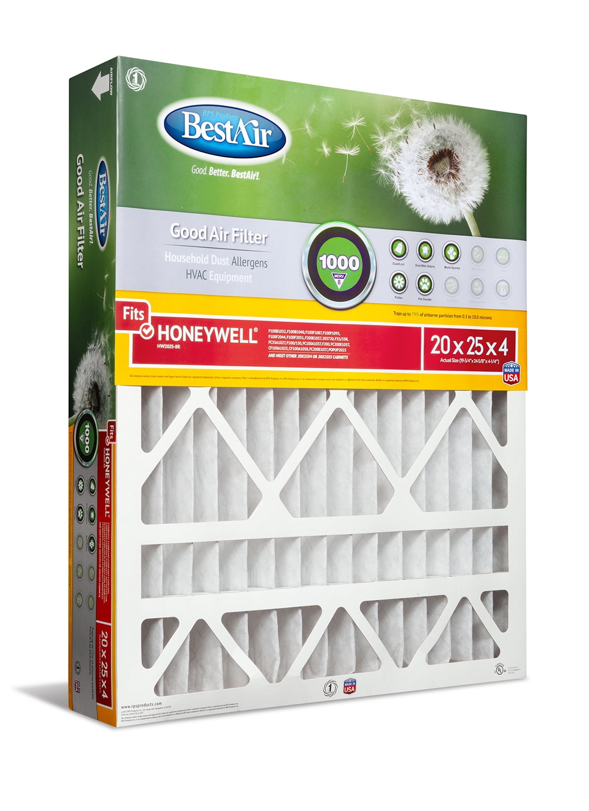 BestAir HW2025-8R Honeywell 20x25x4 Series 1000 MERV 8 Furnace Filter