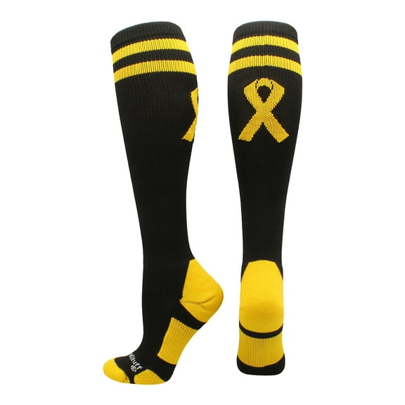 Gold Ribbon Childhood Cancer Awareness OTC Socks (Black/Gold, X-Large)