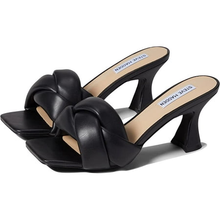 

Steve Madden Latta Black Slip On Squared Open Toe X Strap Designed Heeled Sandal (Black 6)