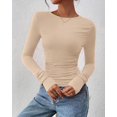 thumbnail image 6 of FreshPretty Womens Tops Dressy Casual Workout Outfits Fall Long Sleeve Shirts Boat Neck Ruched Bodycon Going Out Top, 6 of 10