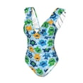 thumbnail image 4 of Yiaed Cartoon Monster Print Women's Ruffled One Piece Swimsuit V Neck Swimwear Slimming Monokini for Woman-Large, 4 of 8
