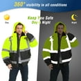 thumbnail image 6 of ProtectX High Visibility Safety Waterproof Bomber Jacket for Women Men, Hi Vis Reflective Winter Construction Jacket, Class 3, Green, 2X-Large, 6 of 9