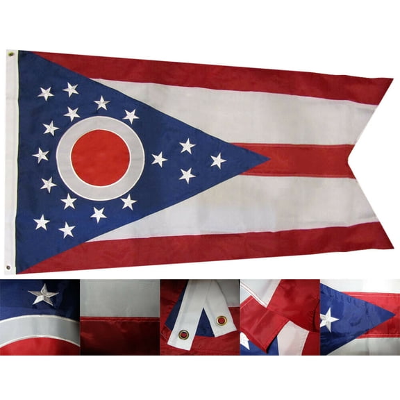 3x5 State of Ohio OH 3'x5' Premium Double Sided 210D Nylon Embroidered Flag